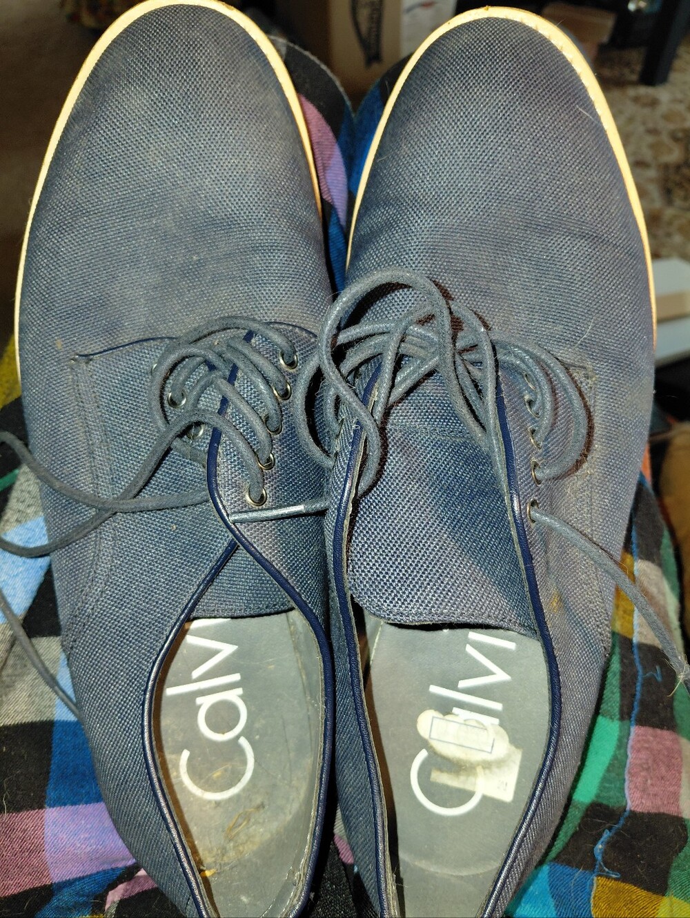 Calvin Klein Men's Navy Canvas Derby Lace-Up Shoes